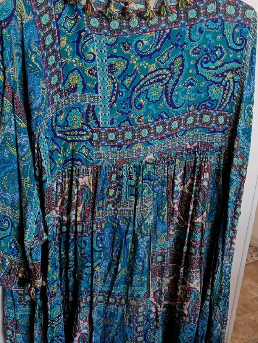 Velzera Multicolor Paisley Boho V-Neck Tunic - Teal Blue 2x - Picture 5 of 6